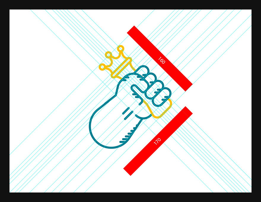 Visualisation des rapports de proportions de la troisième proposition de logo pour la Force Ludique.