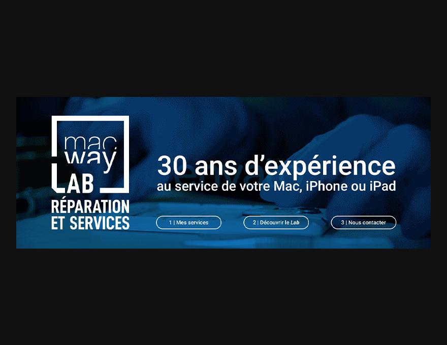 En-tête format bureau de la landing page des services MacWay Lab.