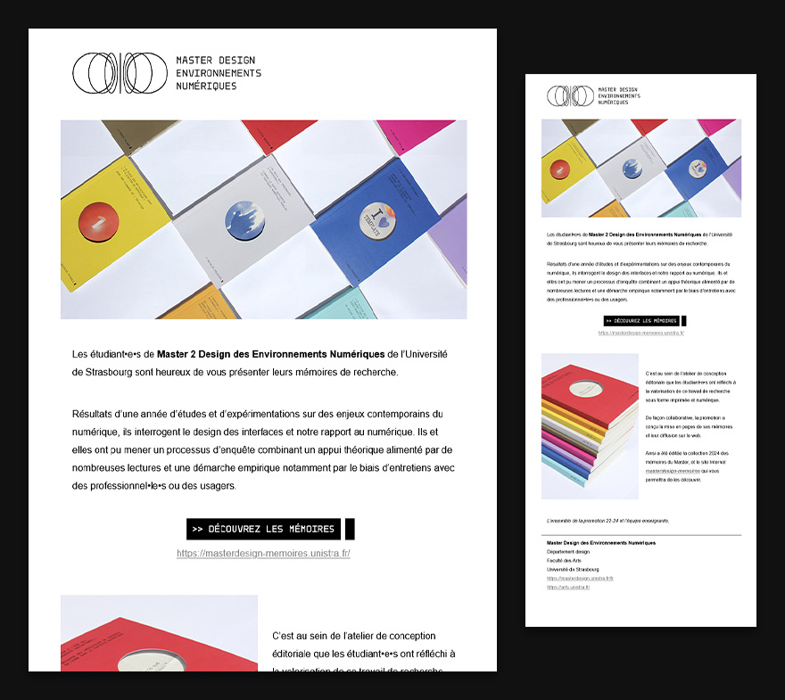 Le courriel d'annonce de la mise en ligne du site MDEN 2024.