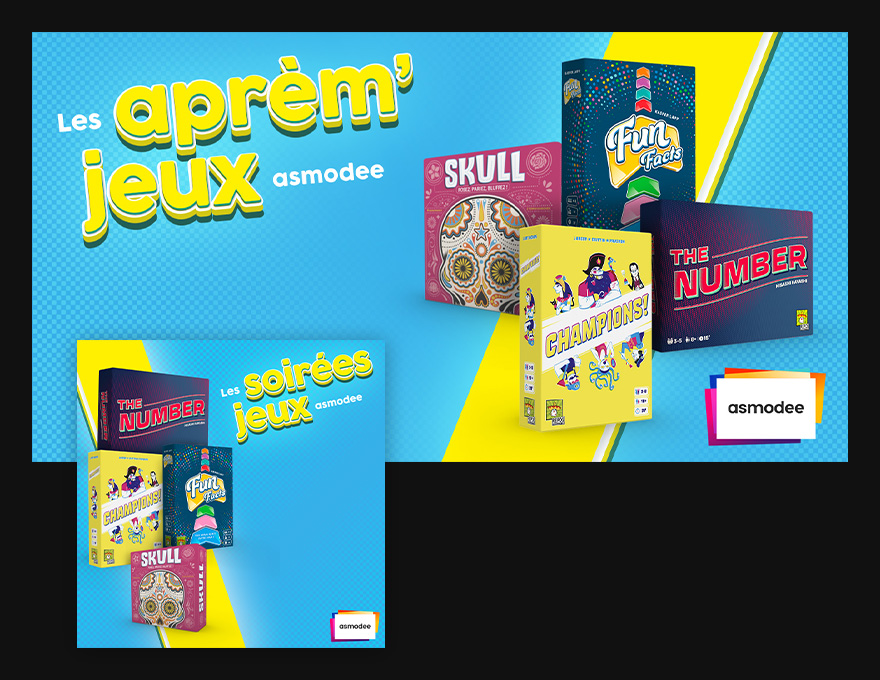 Visuels Facebook et Twitter pour des animations en cafés-jeux pour les jeux de l'éditeur Asmodee.