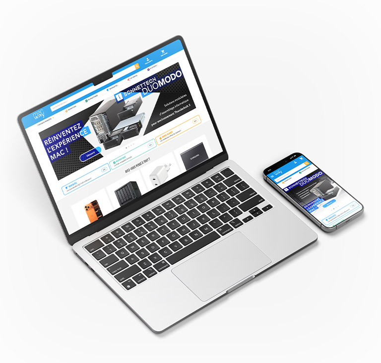 Mise en situation du visuel promotionnel du Sonnettech DuoModo sur terminaux aux formats bureau et mobile.